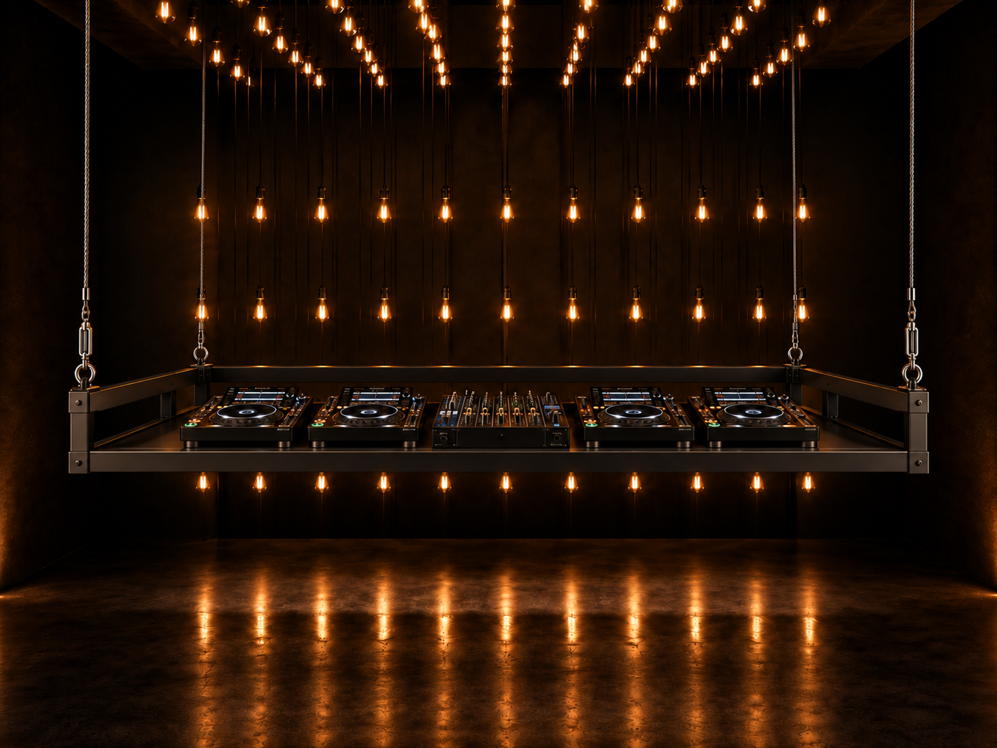 DJ booth flotante de OFF_SESSIONS con setup Pioneer
